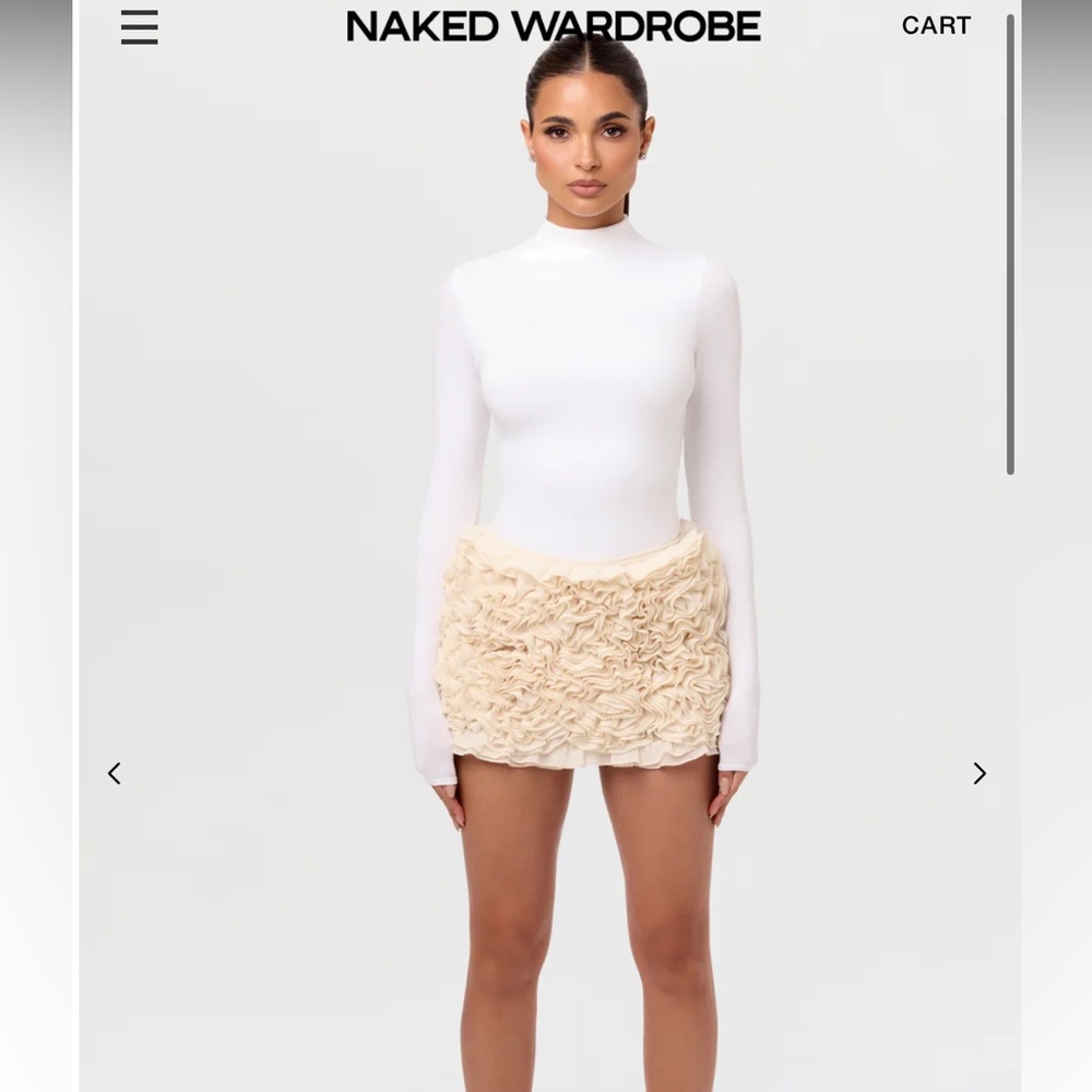naked wardrobe Cream Ruffle Mini Skirt